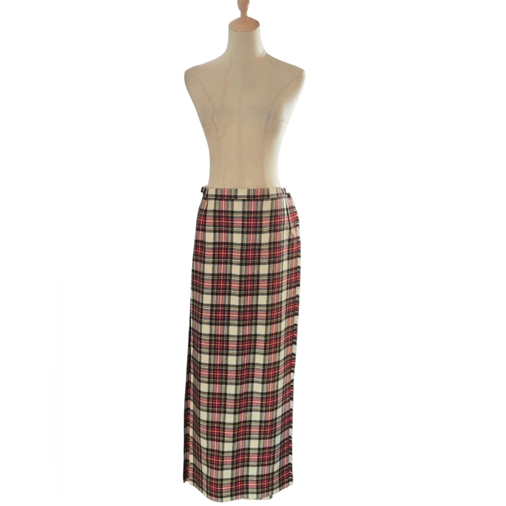 GOR RAY England Red And White Vintage Plaid Maxi Skirt